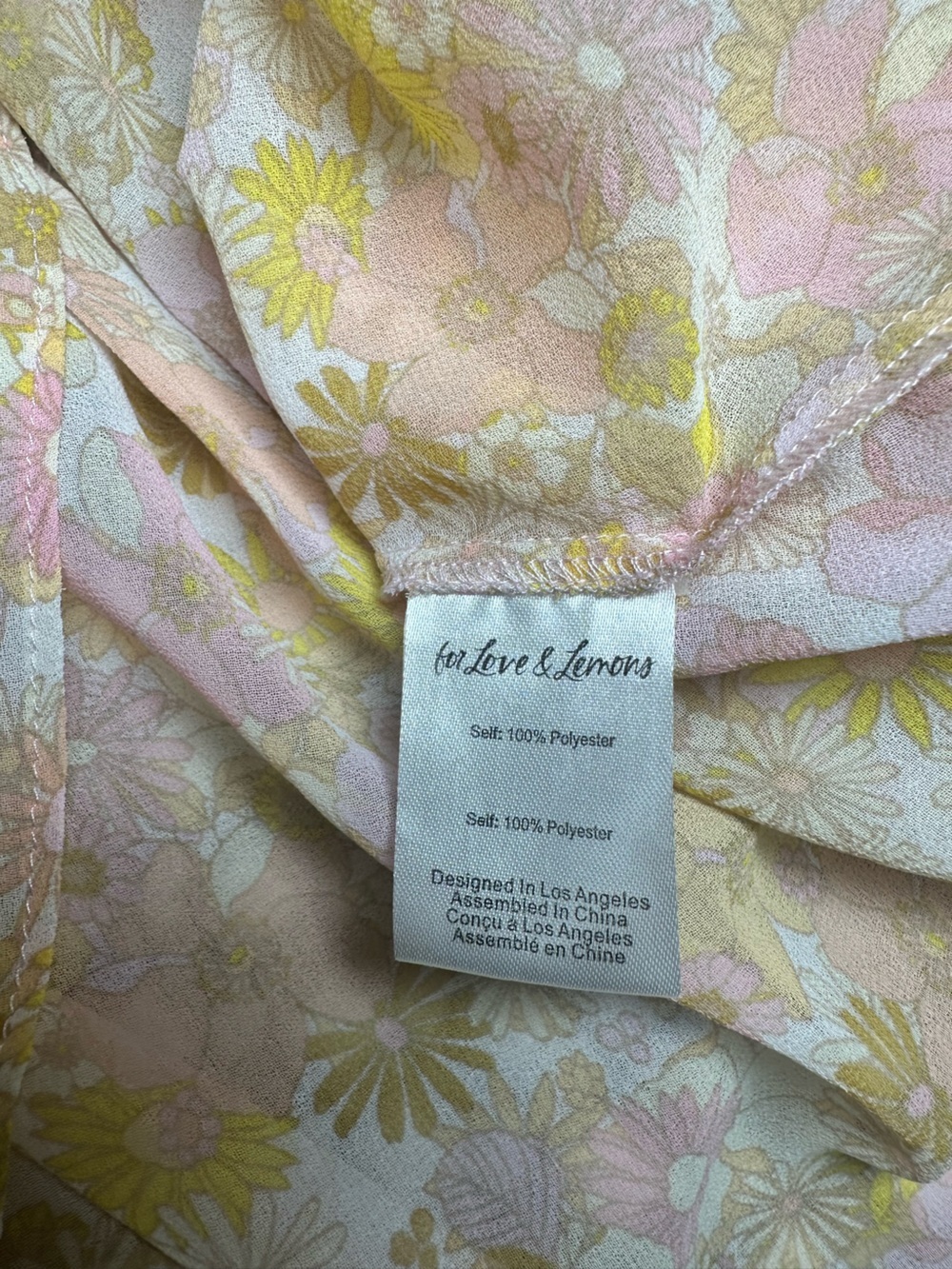 For Love And Lemons Yellow Pink Floral Ruffle Tie-Button Front Blouse Size M - Picture 9 of 10